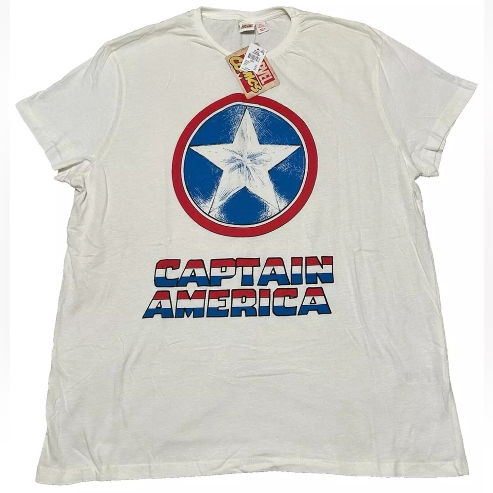 Marvel Captain America Superhero White T-Shirt Size XXL 47-49" New With Tags